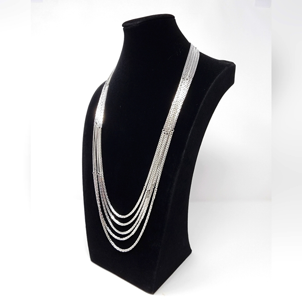 Vintage Monet Multi Strand Silver Box Chain Necklace